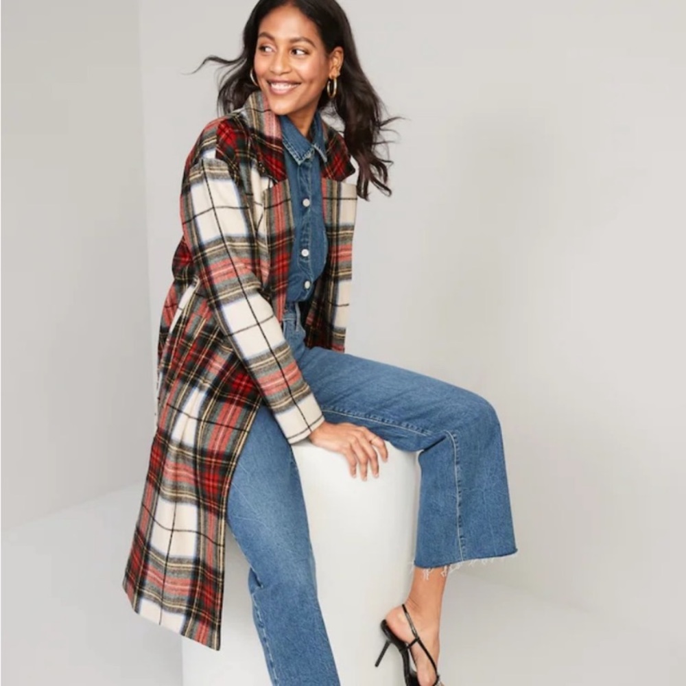 Old Navy Tartan Plaid Long Coat